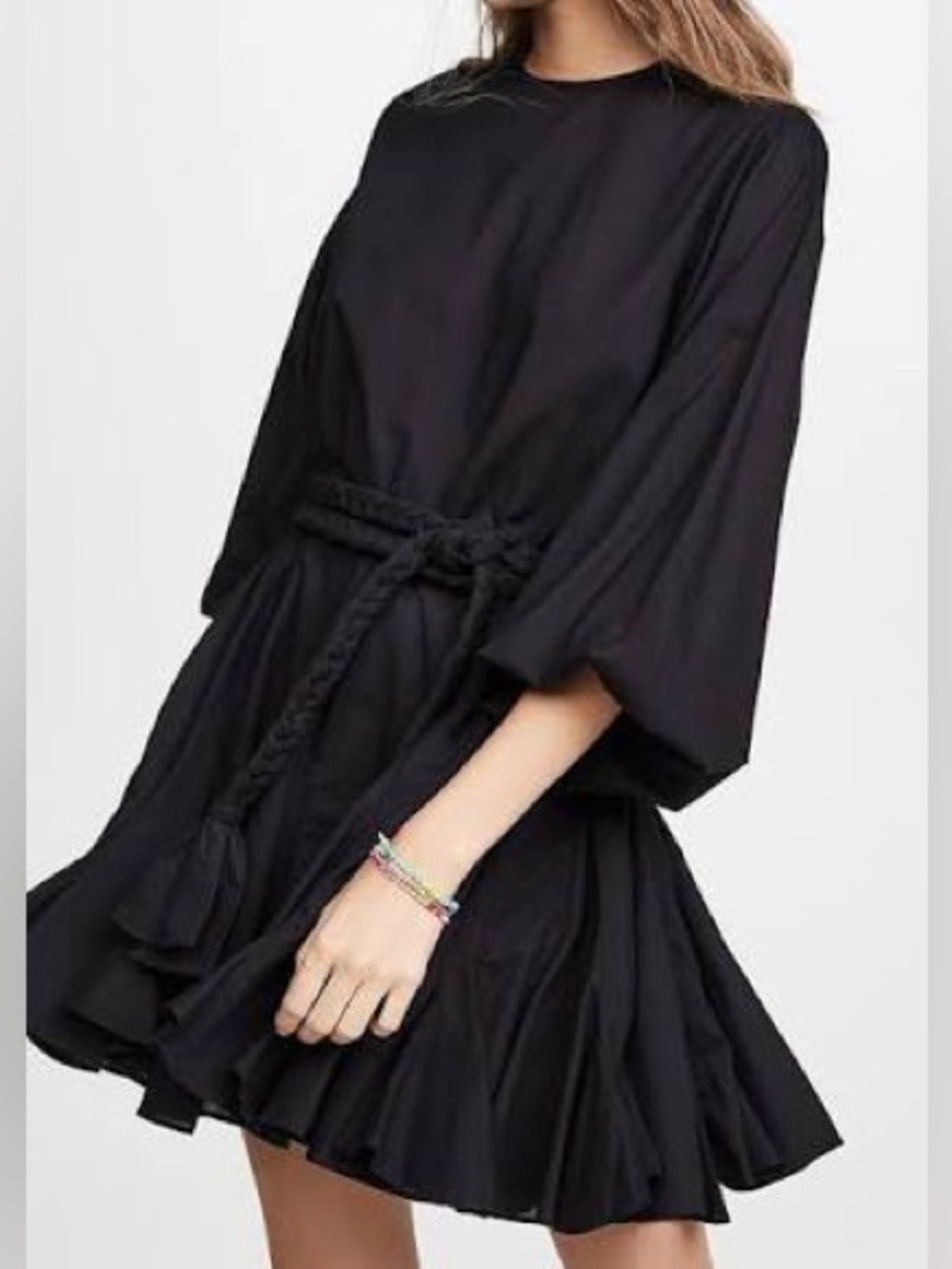 RHODE Ella Black Braided Belt Fit & Flare Mini Dress Large